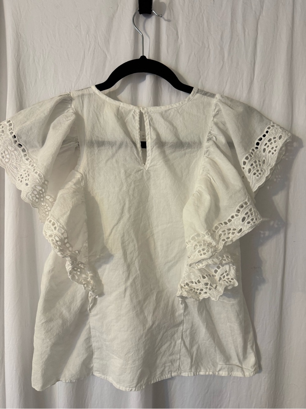 H&M White Eyelet Lace Flutter Sleeve Top Size XS - Picture 7 of 16
